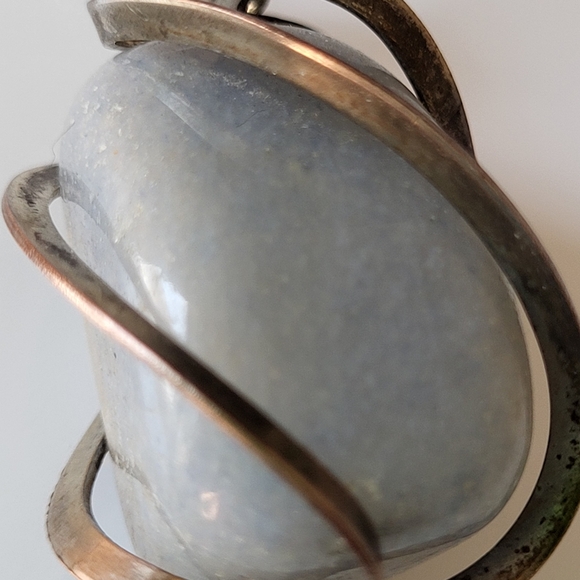 Vintage Caged in Silver Tone Metal Pale Blue Green Stone Pendant Necklace - Picture 11 of 17